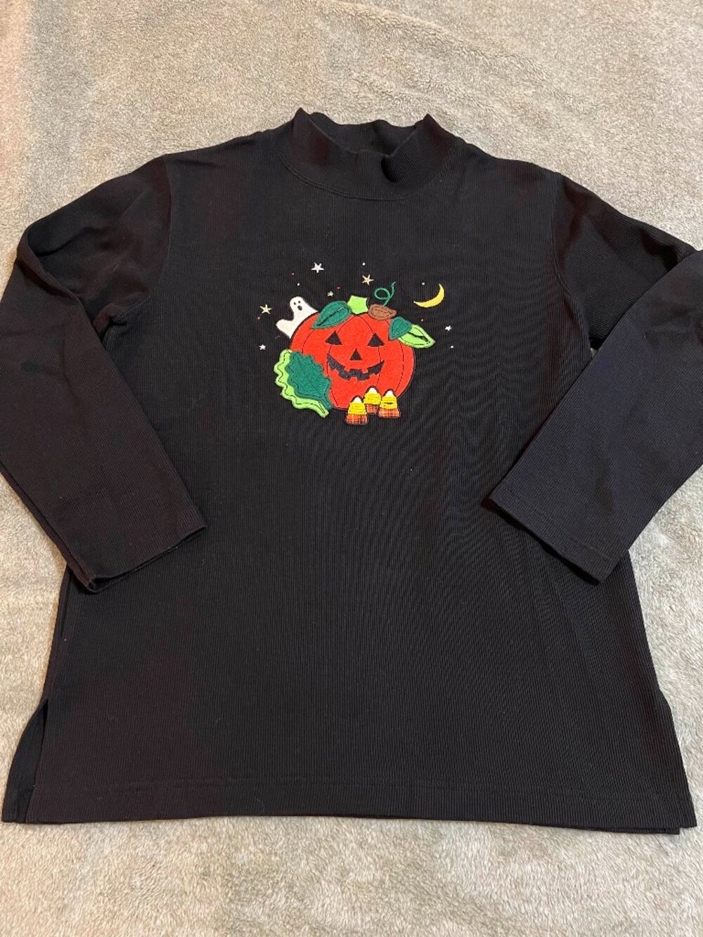 Vintage Moving Bleu Halloween Pumpkin Ghost Mock Turtleneck Tunic Top S Fall